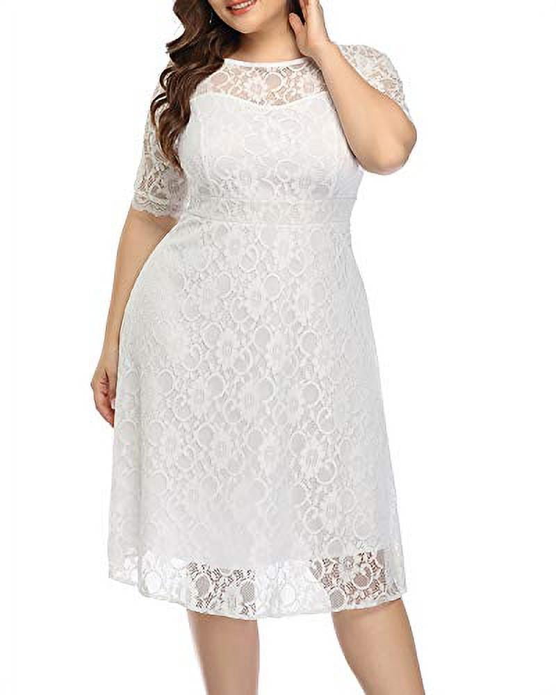 Women Plus Size Lace Dress Short Wedding White Bride Bridal Shower Ivory  Cocktail Semi-Formal Midi Sweetheart Neck Dress - Walmart.com